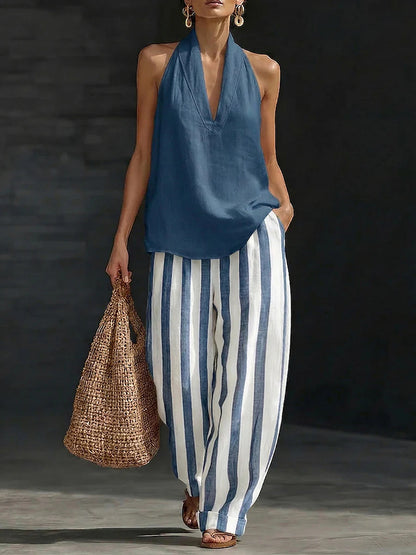 Sleeveless Loose Shoulder Strap Wide Leg Pants
