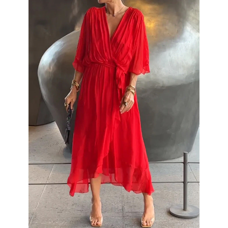 Elegant Bat Sleeve Long Dress
