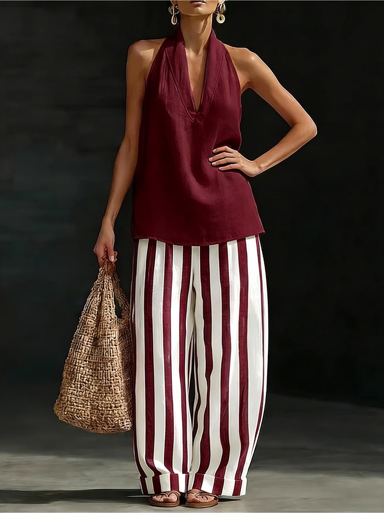 Sleeveless Loose Shoulder Strap Wide Leg Pants