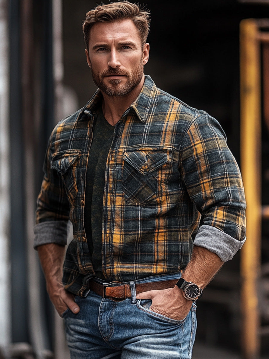 Printed and fleece men's pocket shirt