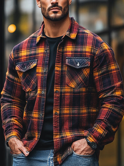 Printed and fleece men's pocket shirt