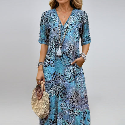 V-neck casual vacation pocket dressl