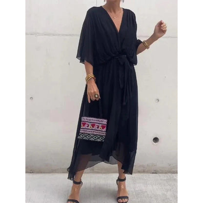 Elegant Bat Sleeve Long Dress