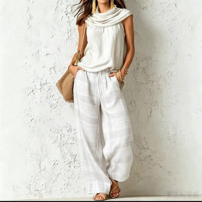 Women's Retro Sleeveless Top and Plaid Pants Set