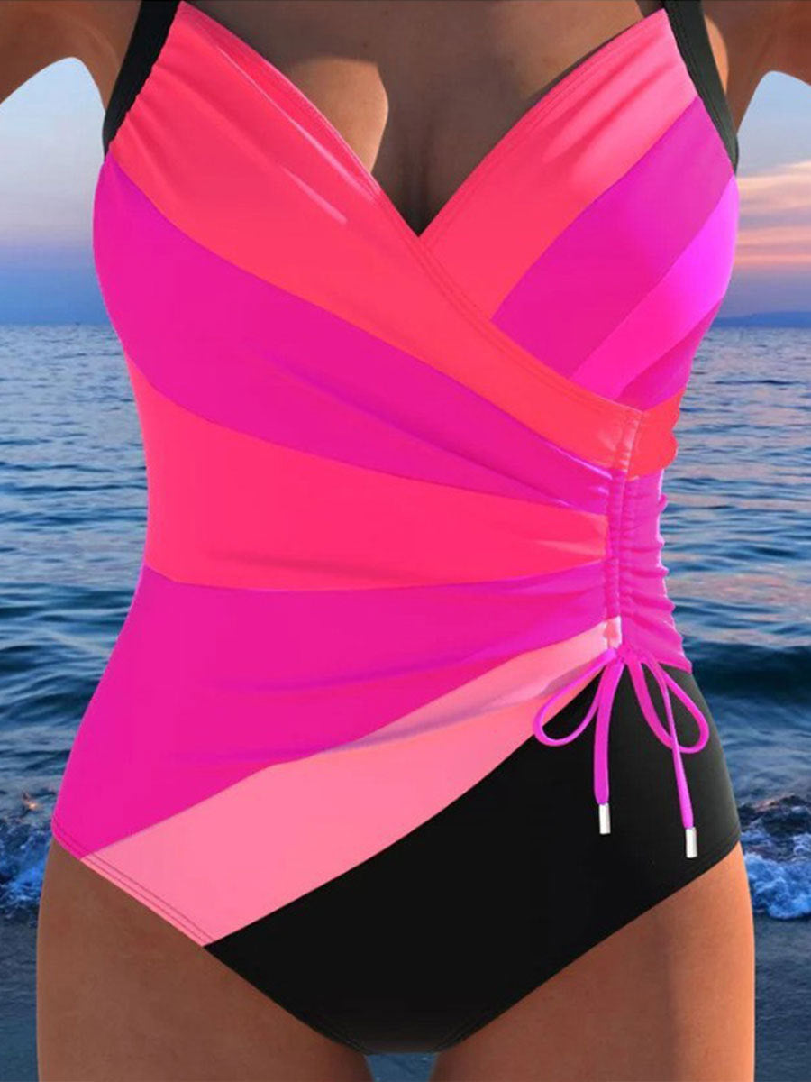 Womens One Piece Swimsuit Striped Print