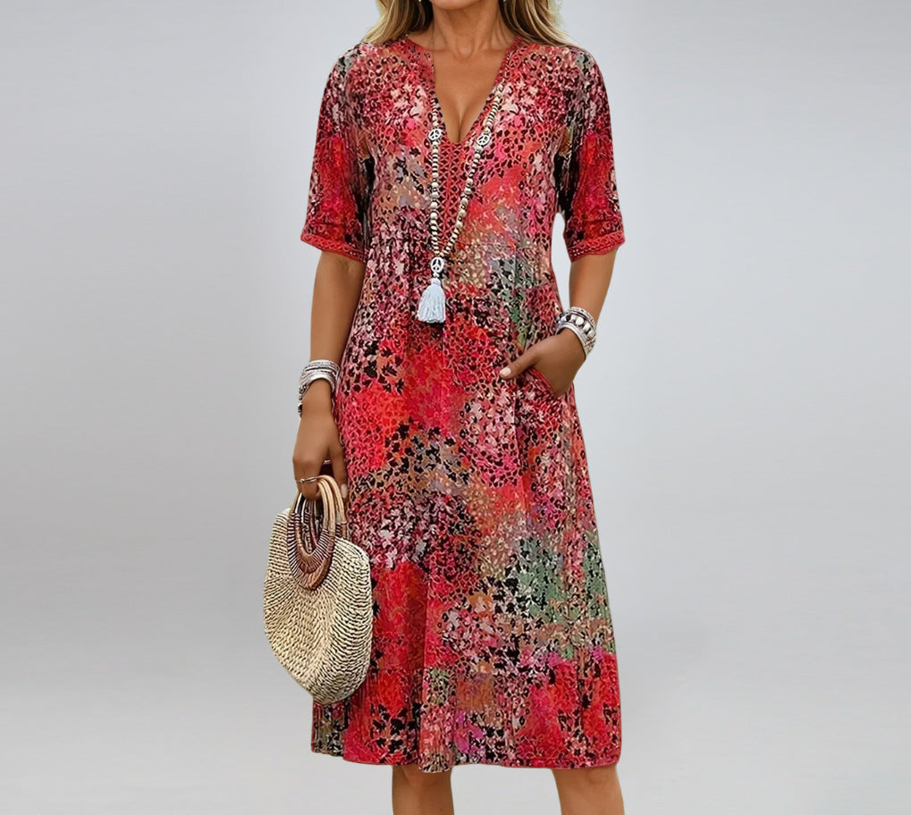 V-neck casual vacation pocket dressl