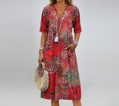V-neck casual vacation pocket dressl