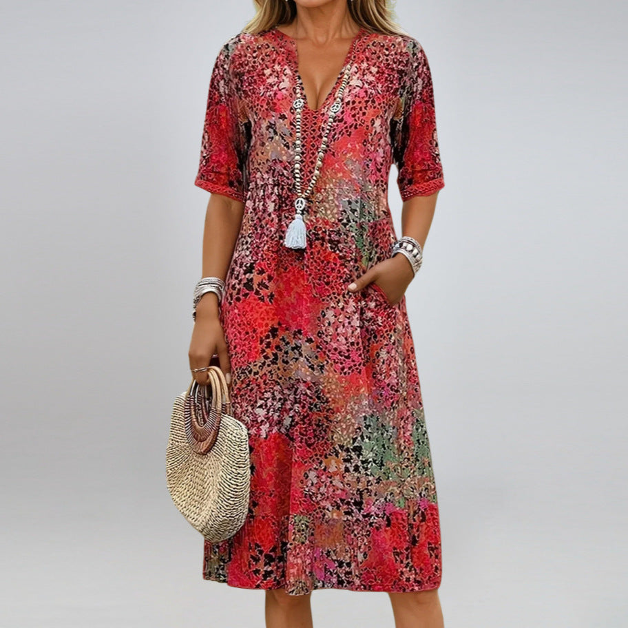 V-neck casual vacation pocket dressl