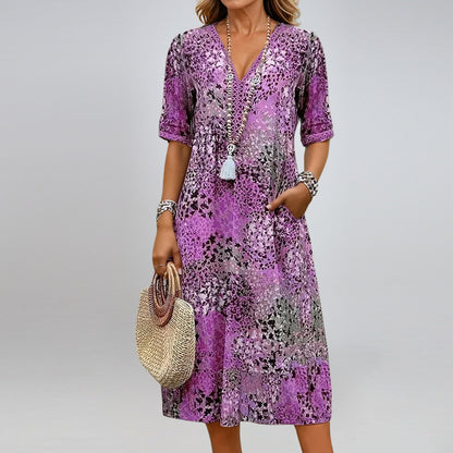V-neck casual vacation pocket dressl