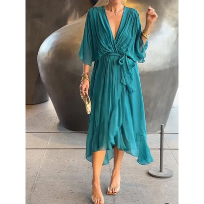 Elegant Bat Sleeve Long Dress