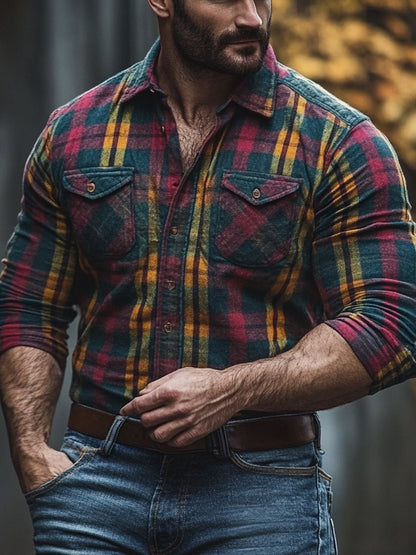 Printed and fleece men's pocket shirt