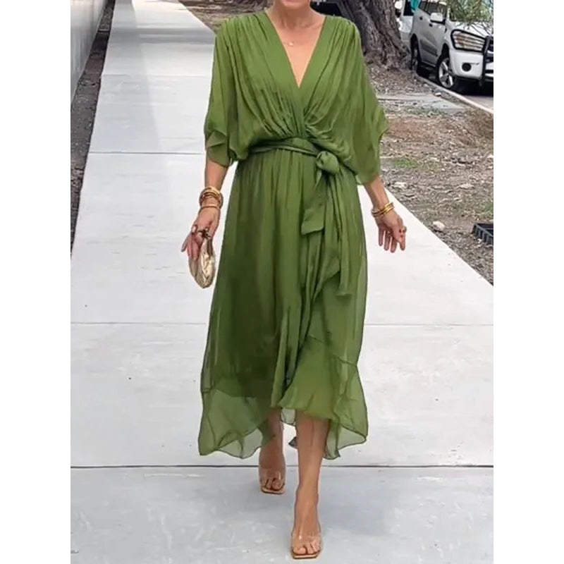 Elegant Bat Sleeve Long Dress