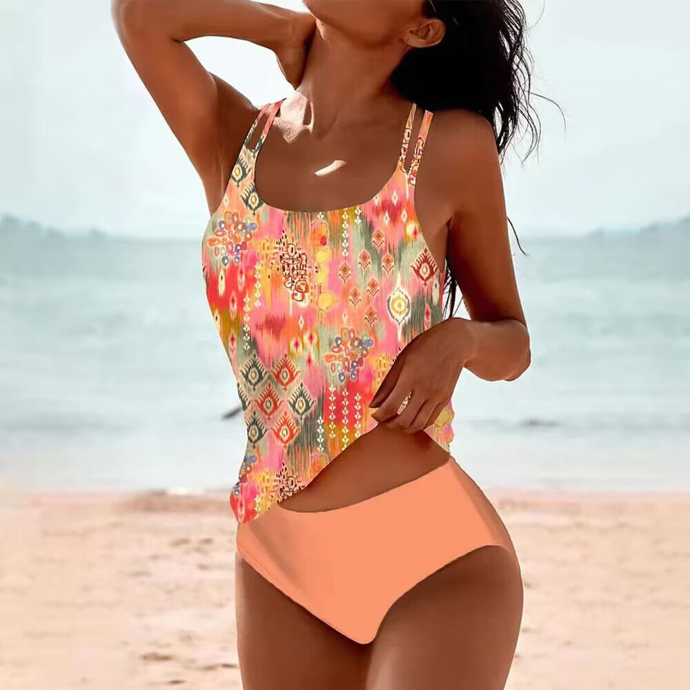 Vintage Print High Waist Bikini Set