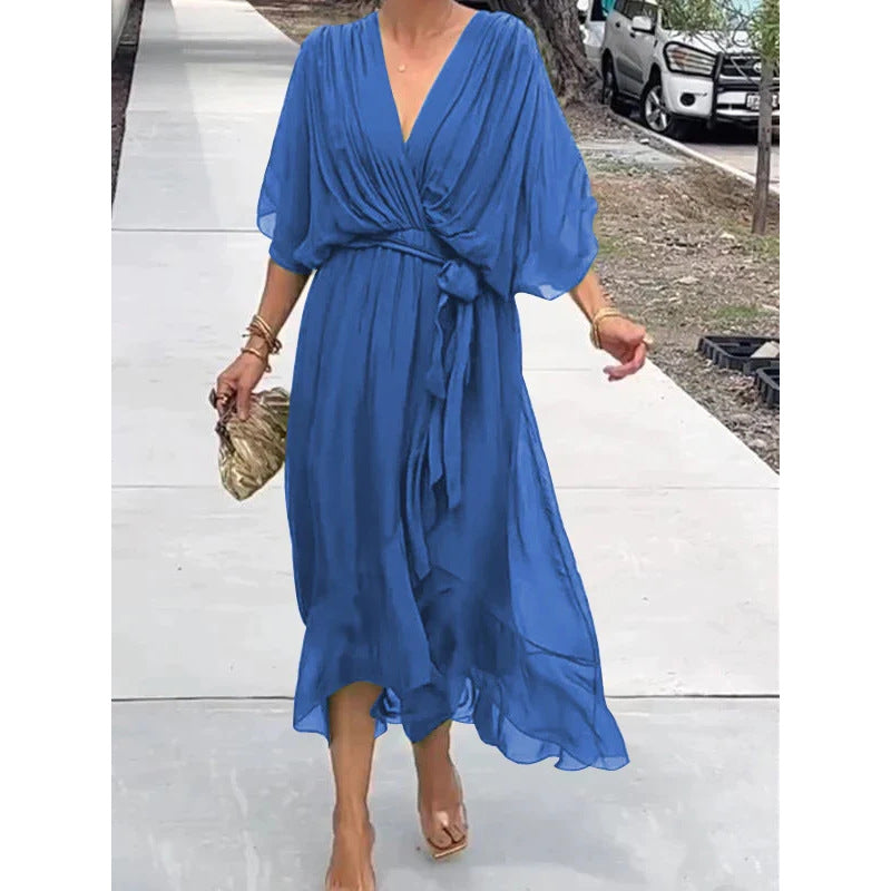 Elegant Bat Sleeve Long Dress