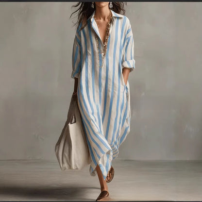 Casual Striped Shirt Bohemian Style Long Skirt