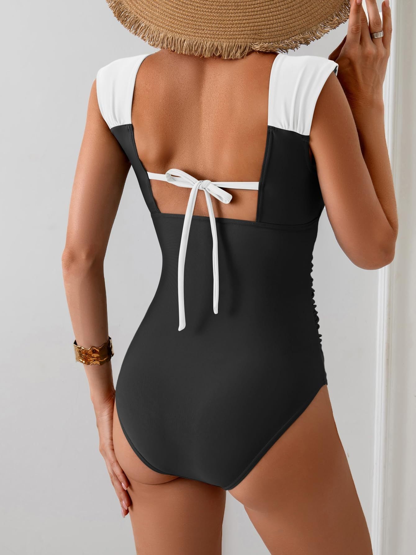 Women's One-Piece Swimsuit Retro Square Neck Tummy Control