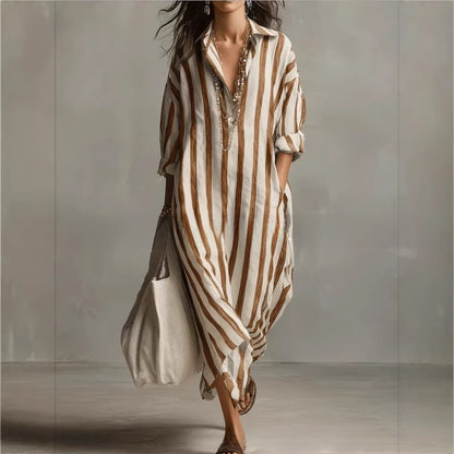 Casual Striped Shirt Bohemian Style Long Skirt