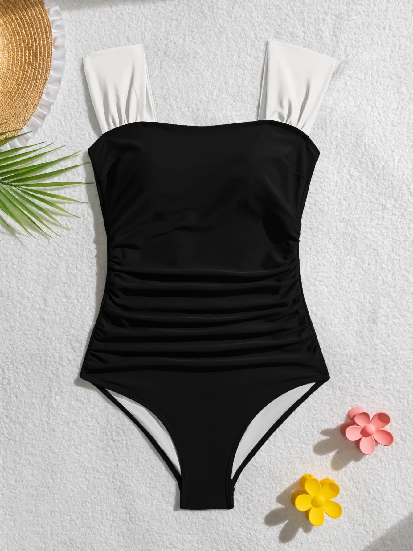 Women's One-Piece Swimsuit Retro Square Neck Tummy Control