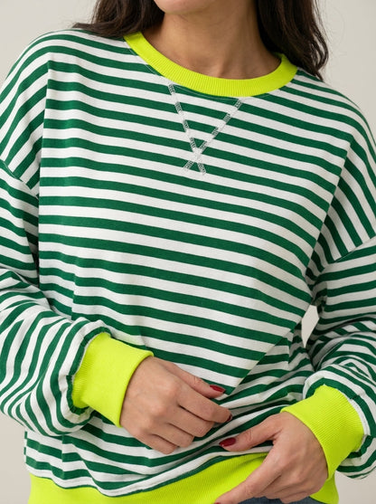 Isabella - Camiseta Manga Larga a Rayas con Cuello Redondo
