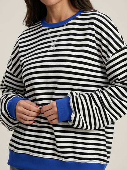 Isabella - Camiseta Manga Larga a Rayas con Cuello Redondo