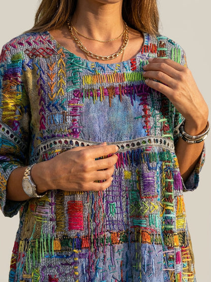Manuela - Vestido Denim con Patchwork Étnico