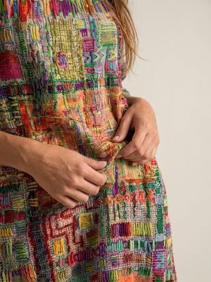 Manuela - Vestido Denim con Patchwork Étnico