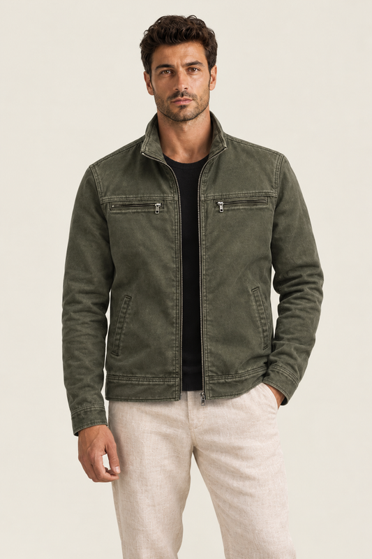 Carlos - Chaqueta Vintage de Algodón con Cremallera