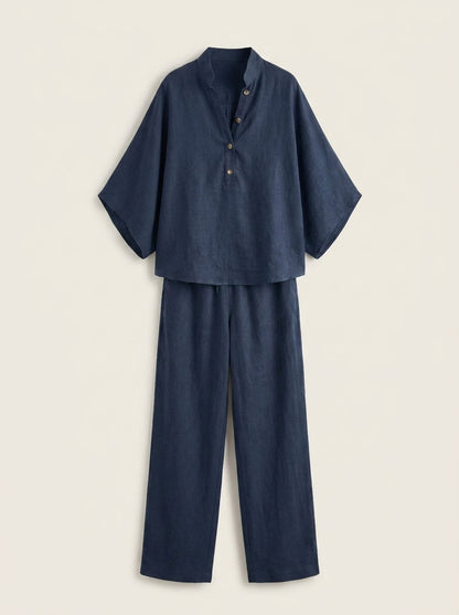 Maribel - Conjunto de Lino con Mangas Murciélago y Pantalón Ancho