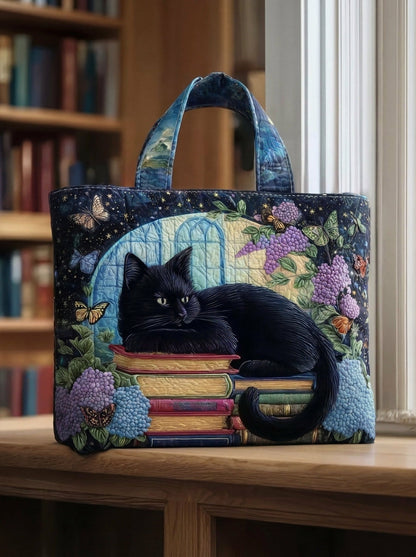 Bolso Artesanal “Gato Negro sobre Libros”