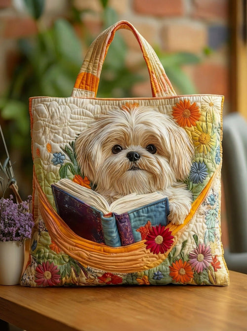 Bolso Artesanal “Shih Tzu con Libro y Flores”