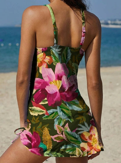 Adriana - Bañador Gráfico Floral con Short, Efecto Vientre Plano