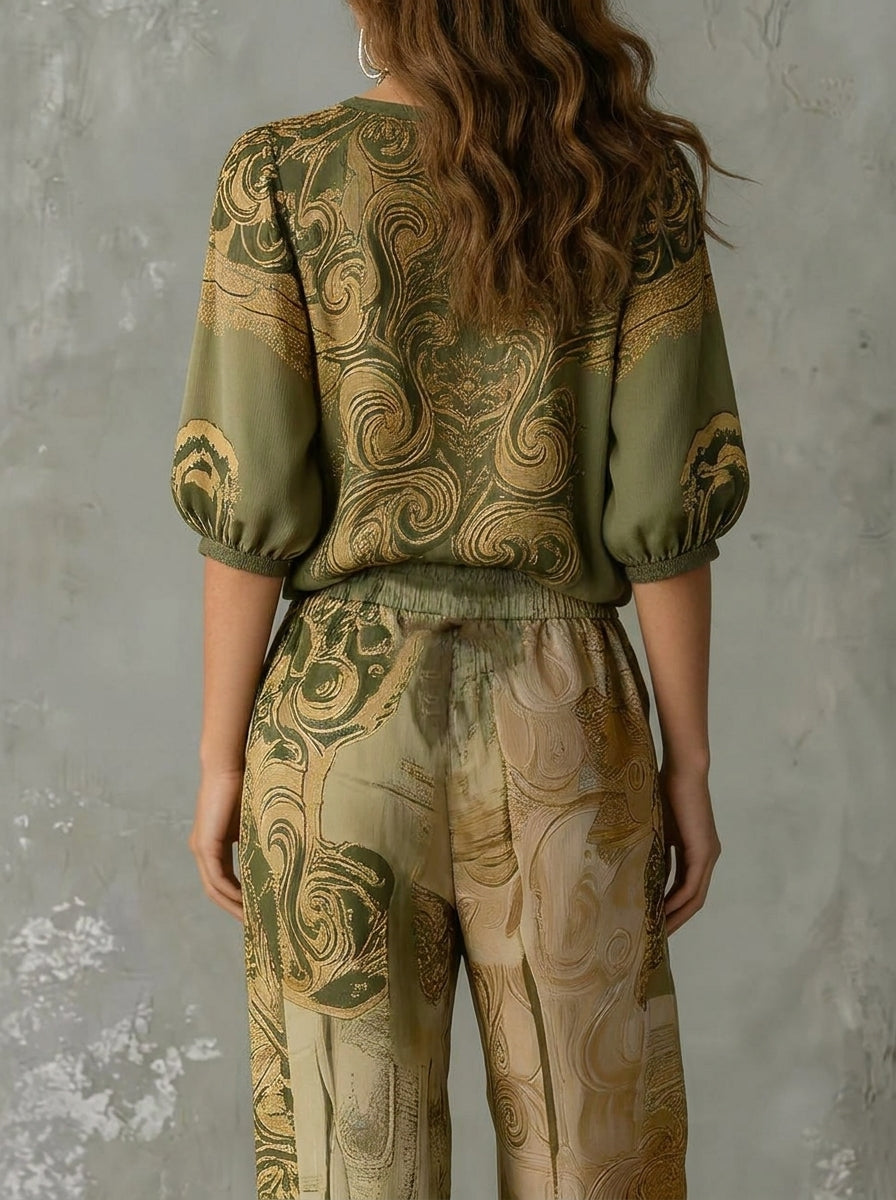 Maribel - Conjunto Elegante con Estampado Bohemio
