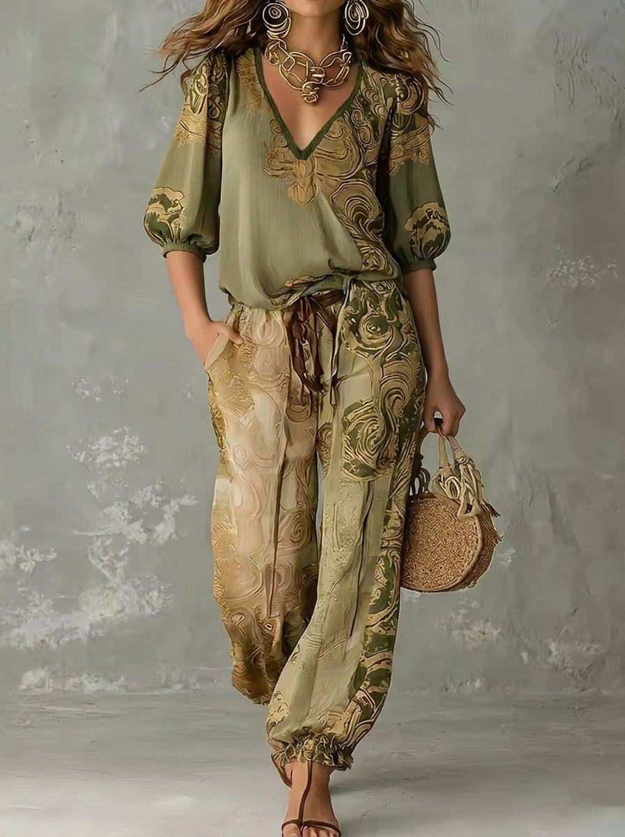 Maribel - Conjunto Elegante con Estampado Bohemio