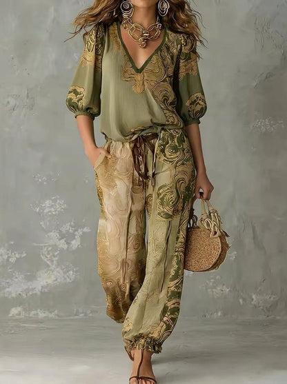 Maribel - Conjunto Elegante con Estampado Bohemio