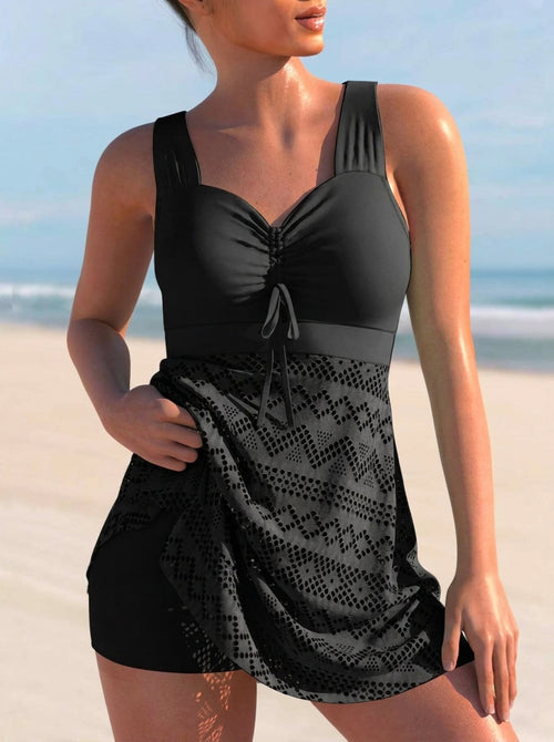 Elena - Bañador con Falda de Malla Estampada
