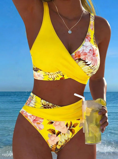 Lucía - Bikini Cruzado Floral con Braga Alta