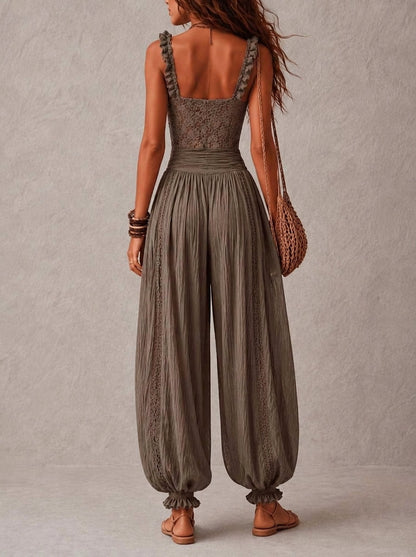 Bea -  Conjunto de Encaje y Pantalón de Algodón Plisado