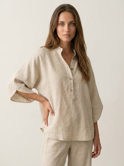 Maribel - Conjunto de Lino con Mangas Murciélago y Pantalón Ancho