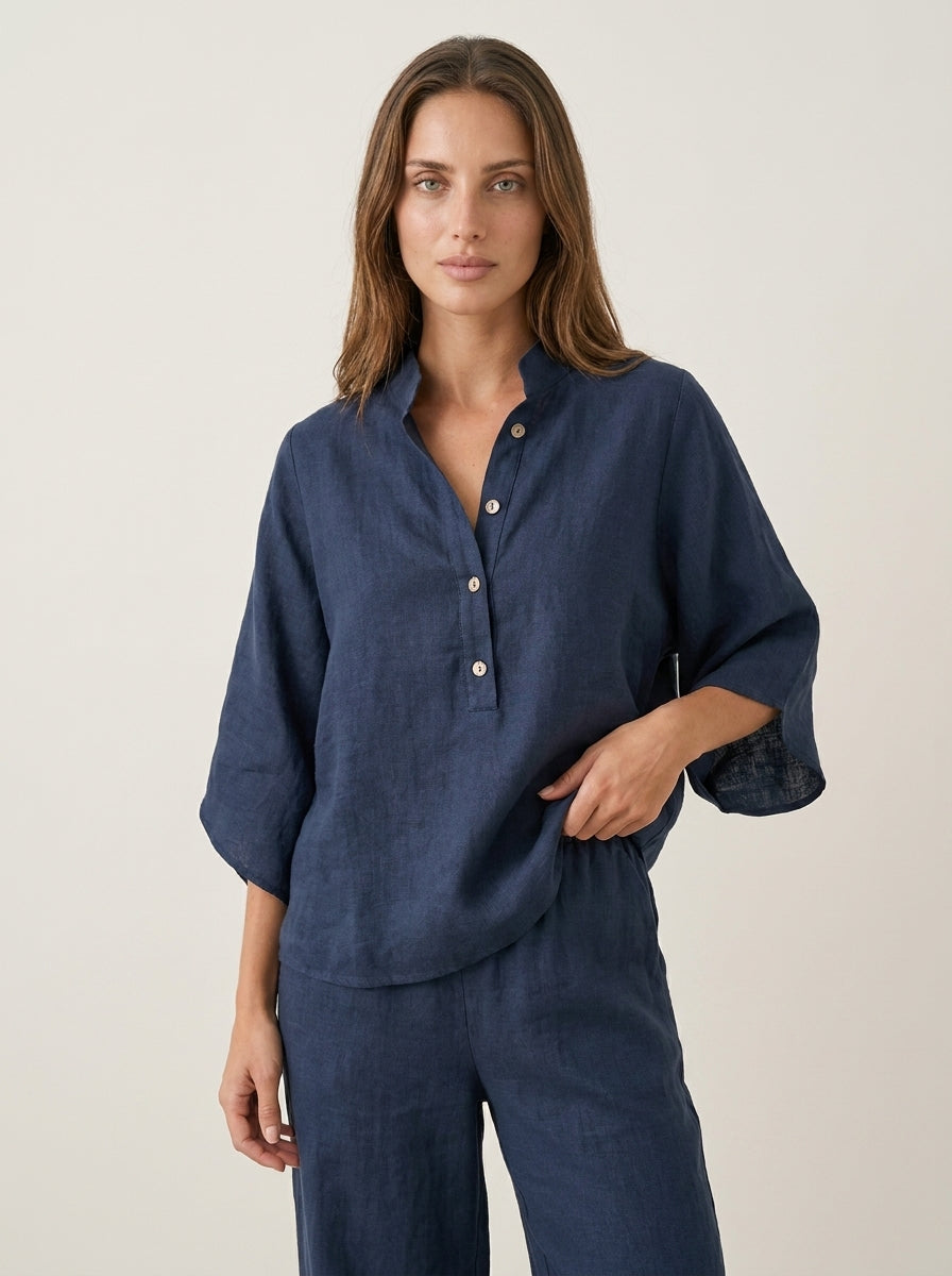Maribel - Conjunto de Lino con Mangas Murciélago y Pantalón Ancho