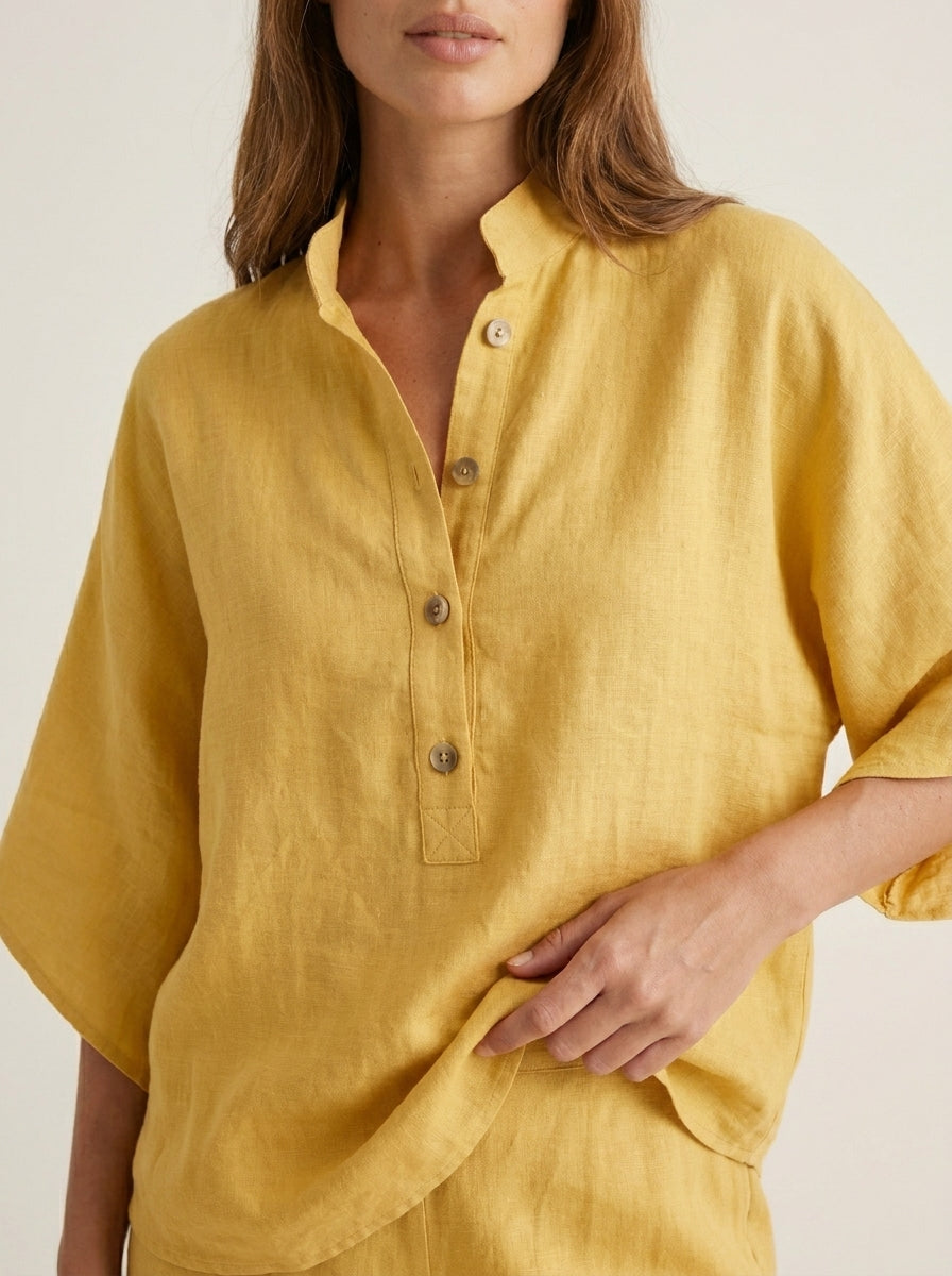 Maribel - Conjunto de Lino con Mangas Murciélago y Pantalón Ancho