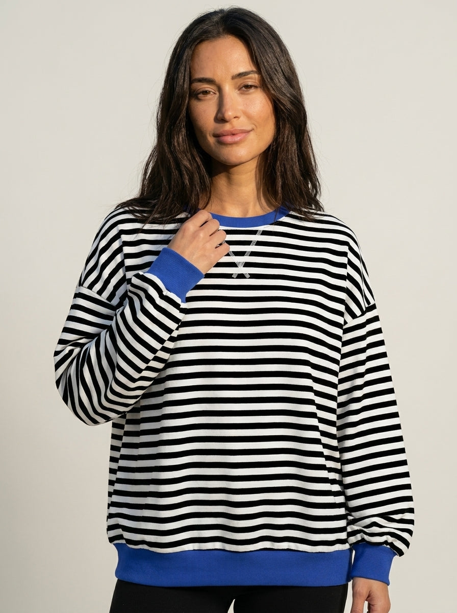 Isabella - Camiseta Manga Larga a Rayas con Cuello Redondo