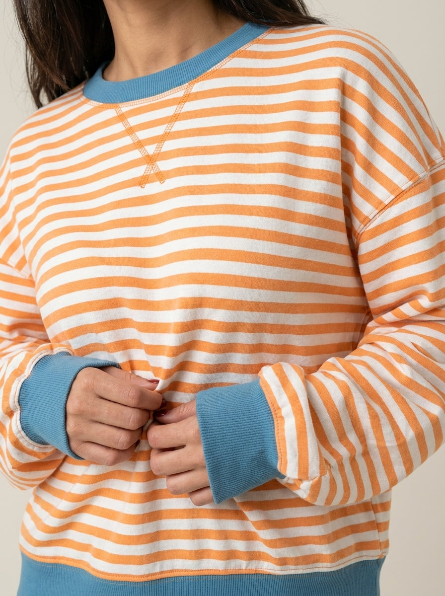 Isabella - Camiseta Manga Larga a Rayas con Cuello Redondo