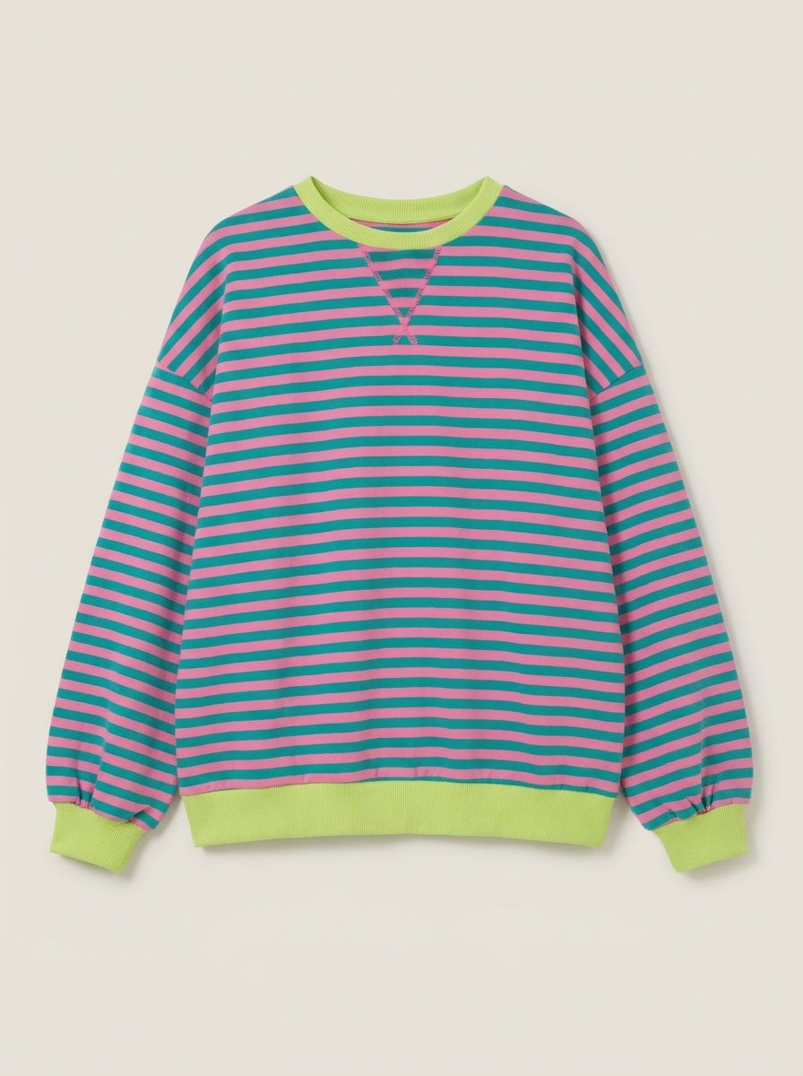 Isabella - Camiseta Manga Larga a Rayas con Cuello Redondo