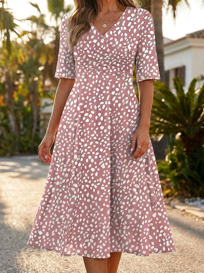 Flor - Vestido Midi de Lunares, Elegante y Favorecedor