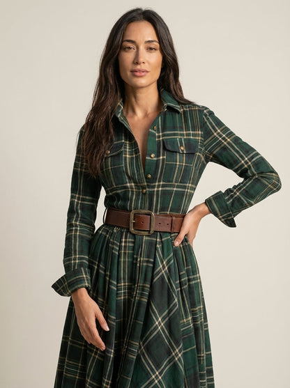 Beatriz - Vestido Largo de Cuadros con Cinturón