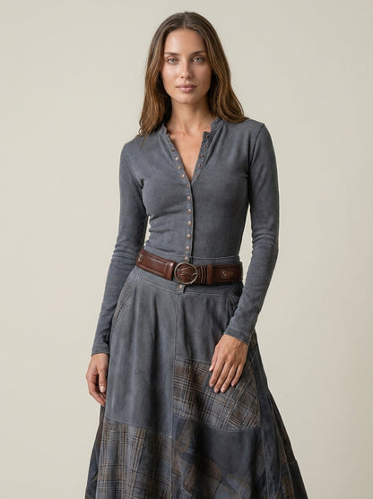 Azucena - Vestido Maxi de Ante con Cinturón