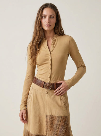 Azucena - Vestido Maxi de Ante con Cinturón