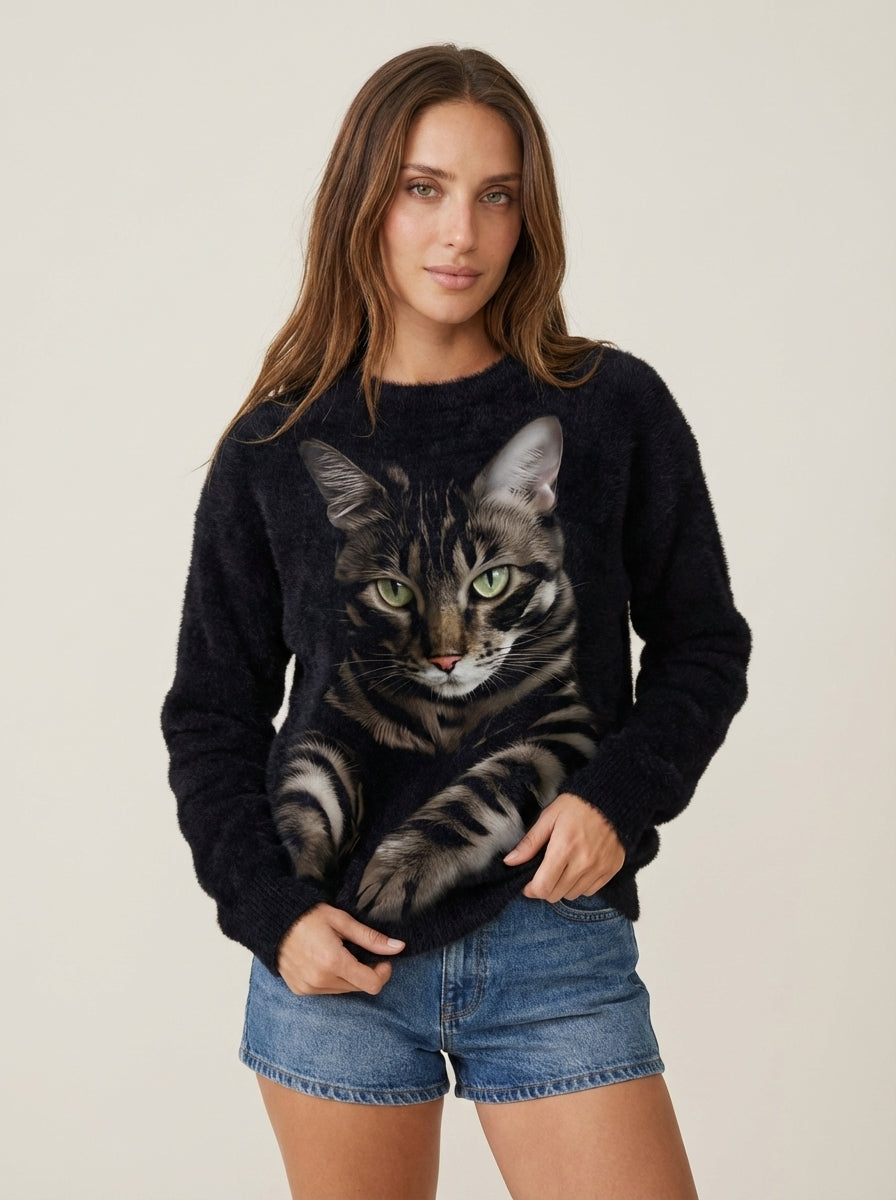 Isabel - Jersey Cálido con Estampado de Gato