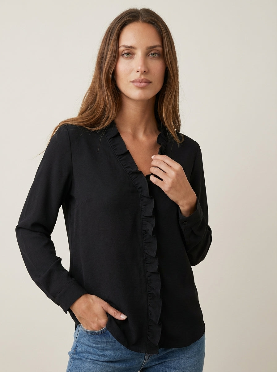 Indie - Blusa con Volantes y Cuello en V