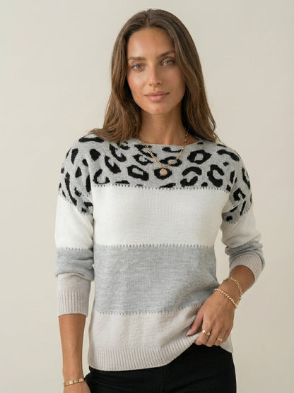 Diana - Suéter de Punto con Detalles de Leopardo